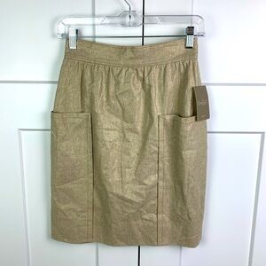 NWT Cartonnier Anthropologie Size 0 Gold Beige Skirt Linen Pencil Pockets
